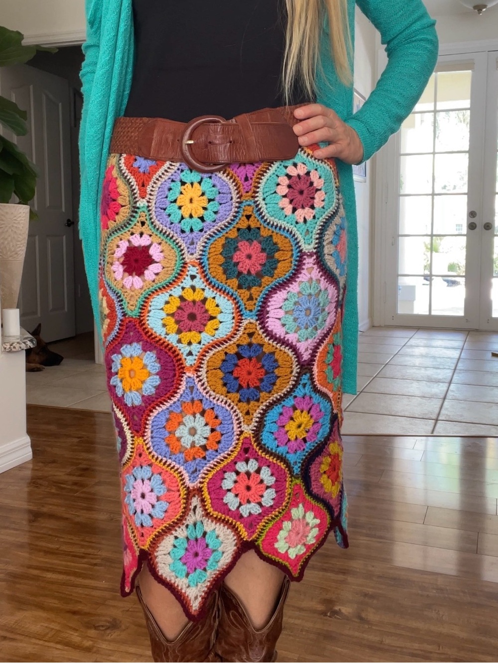 Multicolor Crochet Midi Skirt - Vibrant Floral Patchwork